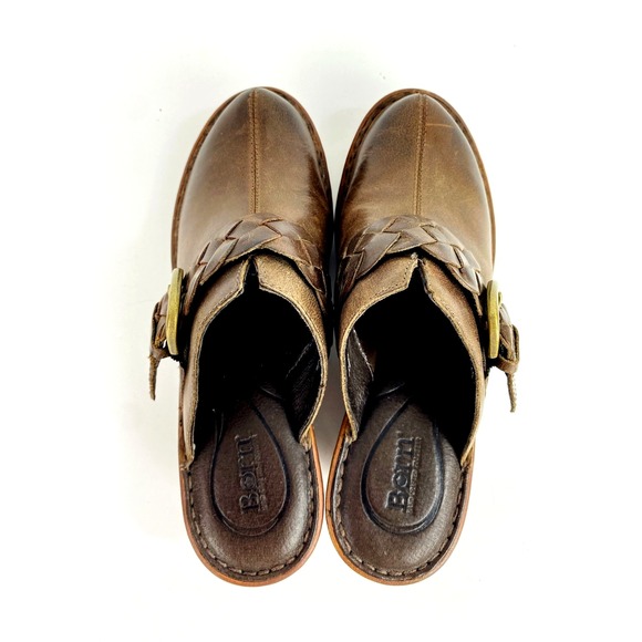 Born Leather Clogs Mules Women's 8M Brown Heeled Slip On Buckle Slides 38.5 - Picture 6 of 8